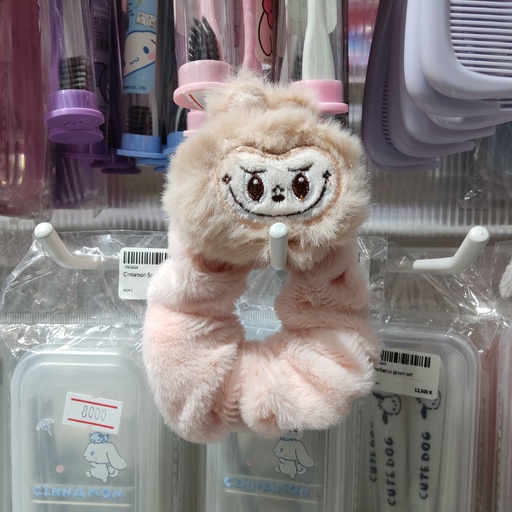 [3902-7] Labubu Fluffy Hair Band (Pink+Brown)