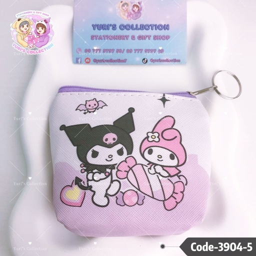 [3904-5] Kuromi+Mymelody Mini Zip Wallet (Purple)