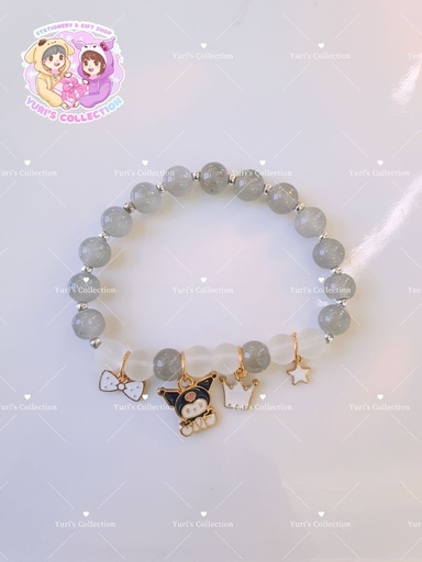 [3919-2] Kuromi Pearl Bracelet (Gray)
