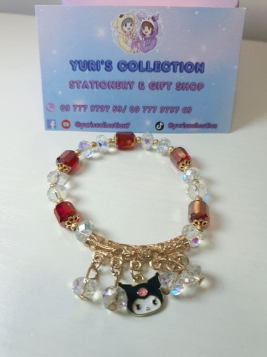 [3919-8] Kuromi Pearl Bracelet (Red)