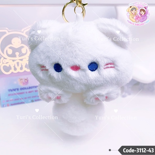 [3112-43] Kitty Tail Plush Keychain \ White